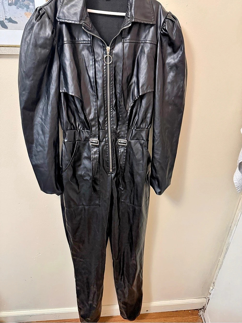 Fashion Nova Faux Leather Jumpsuit in Black Like New